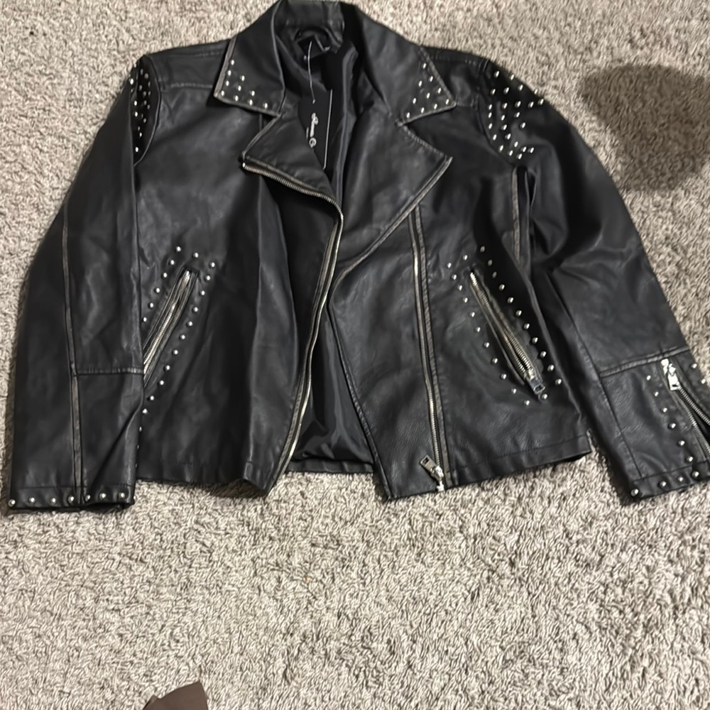 Francesca's Black Leather Jacket with Studded Details